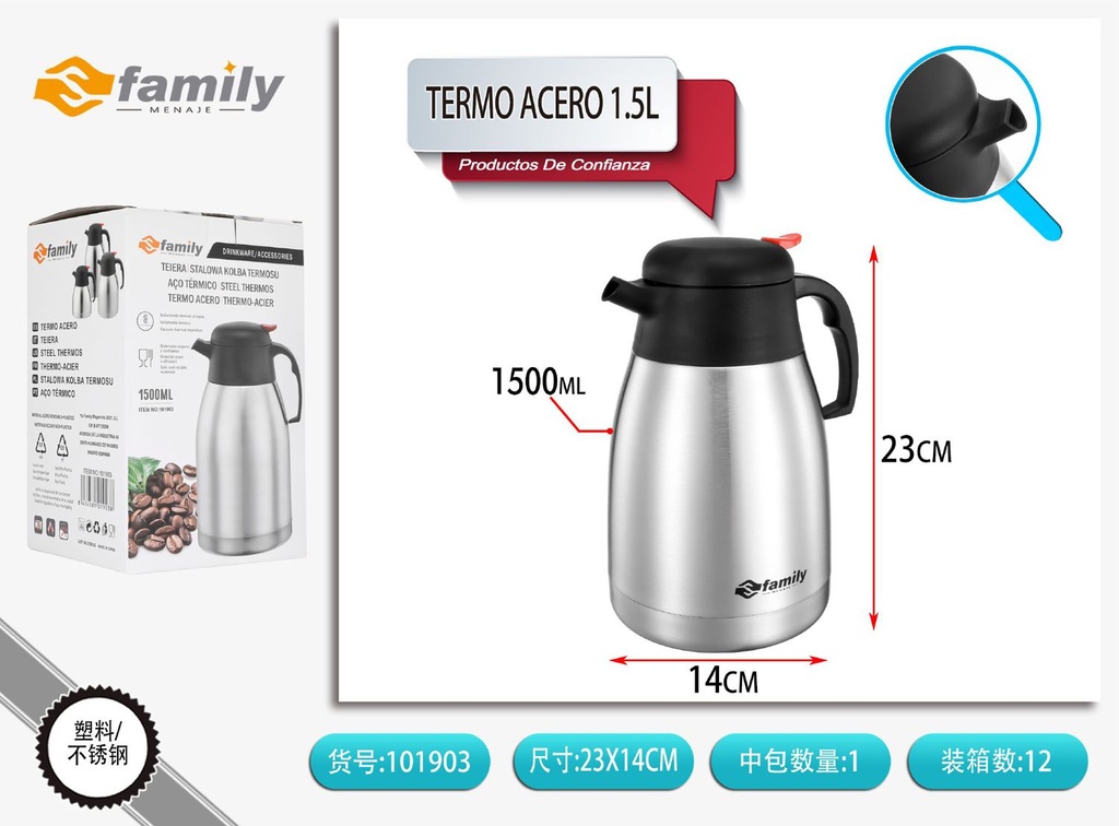 Thermo de acero 1.5L para café - Utensilios de cocina