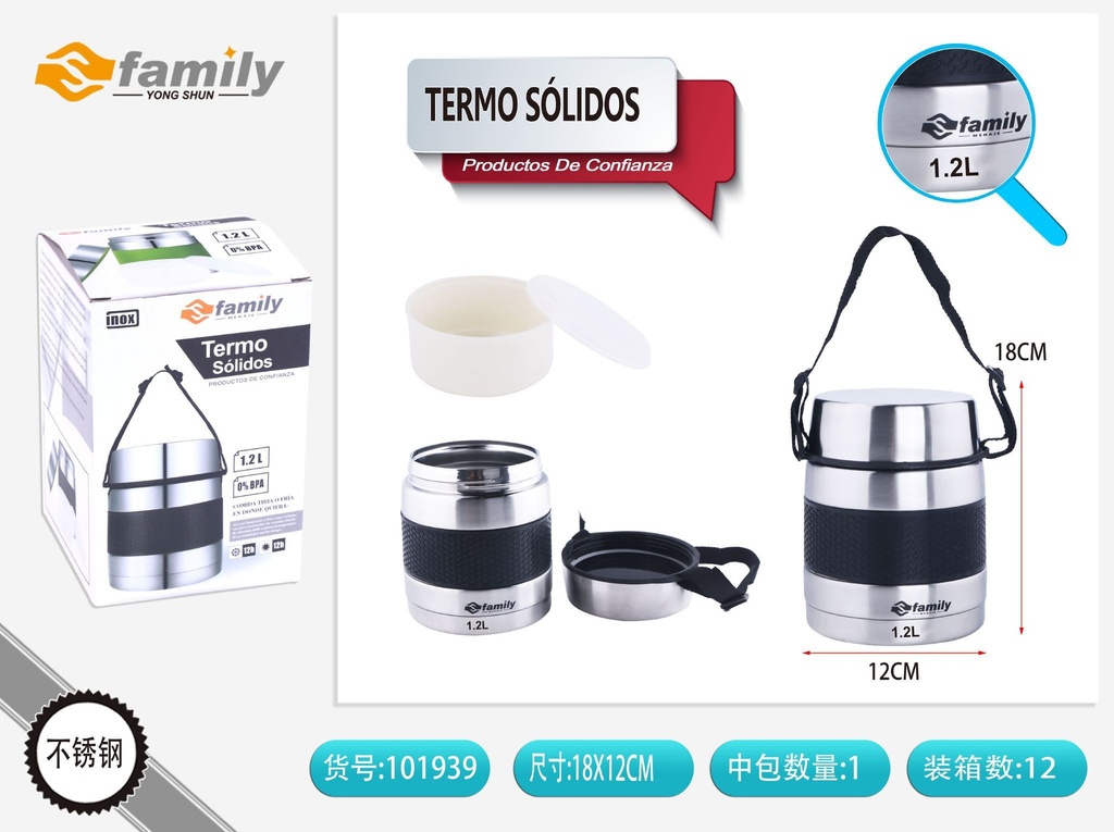 Termo para sólidos 1200 ml negro interior acero inoxidable