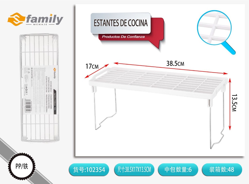 Estante de cocina 38.5x13.5x17cm para almacenamiento y organización
