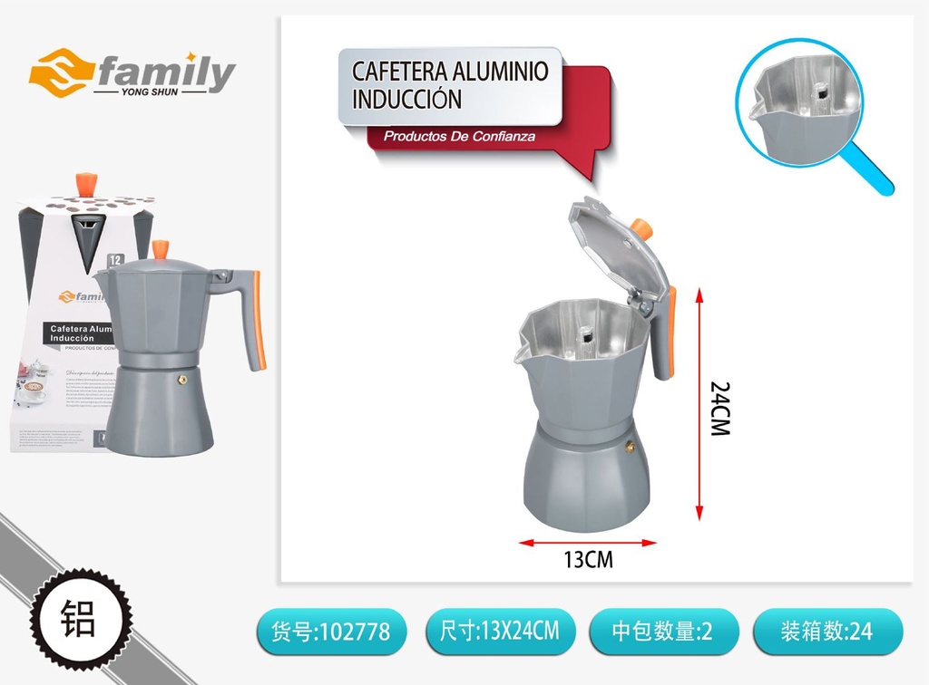 Cafetera de aluminio inducción 12 tazas - Utensilios de café