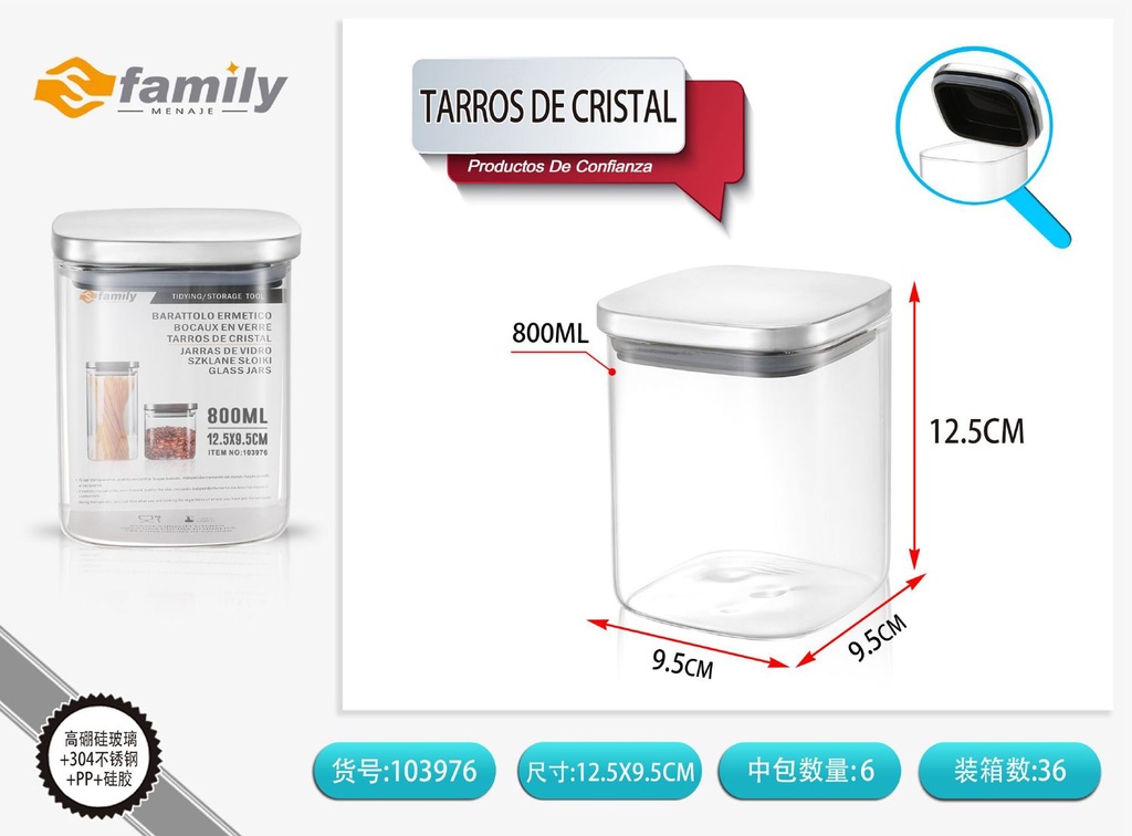 Tarros de cristal con tapa de acero inoxidable 12.5x9.5 cm 800 ml - Artículos de cocina