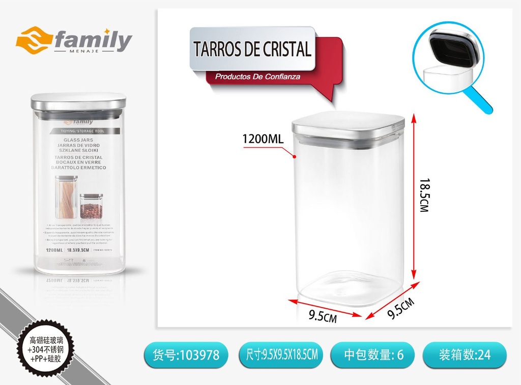 Tarros de cristal de acero inoxidable 10x19cm 1200ml - Utensilios para almacenamiento