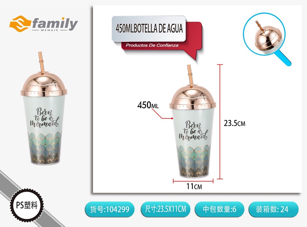 Botella de agua 450ml con tapa de papel decorativa - Accesorios para bebidas