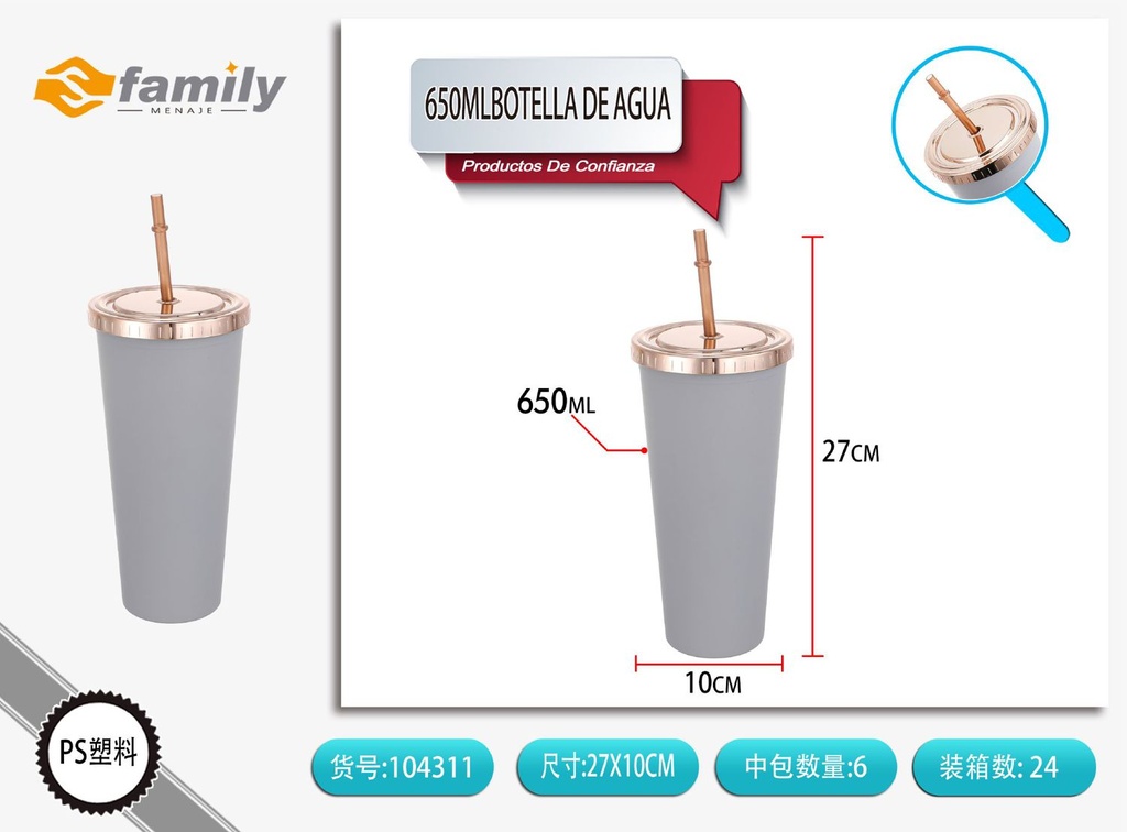 Botella de agua 650 ml - Vaso con sorbete, estilo moderno