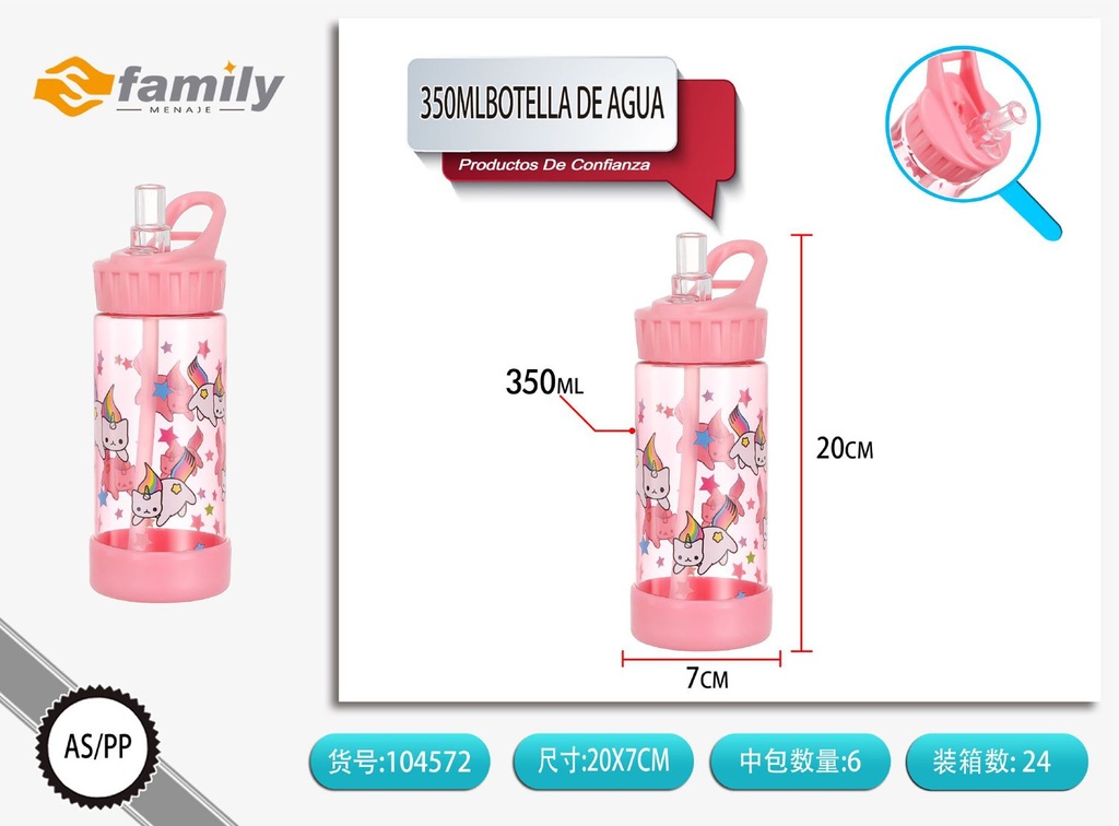 Botella de agua 350ml con tapa y pajita - Accesorios de bebida