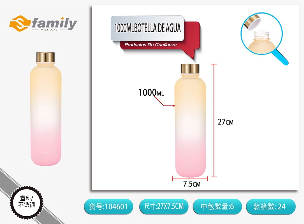 Botella de agua 1000ml - Utensilios de cocina 