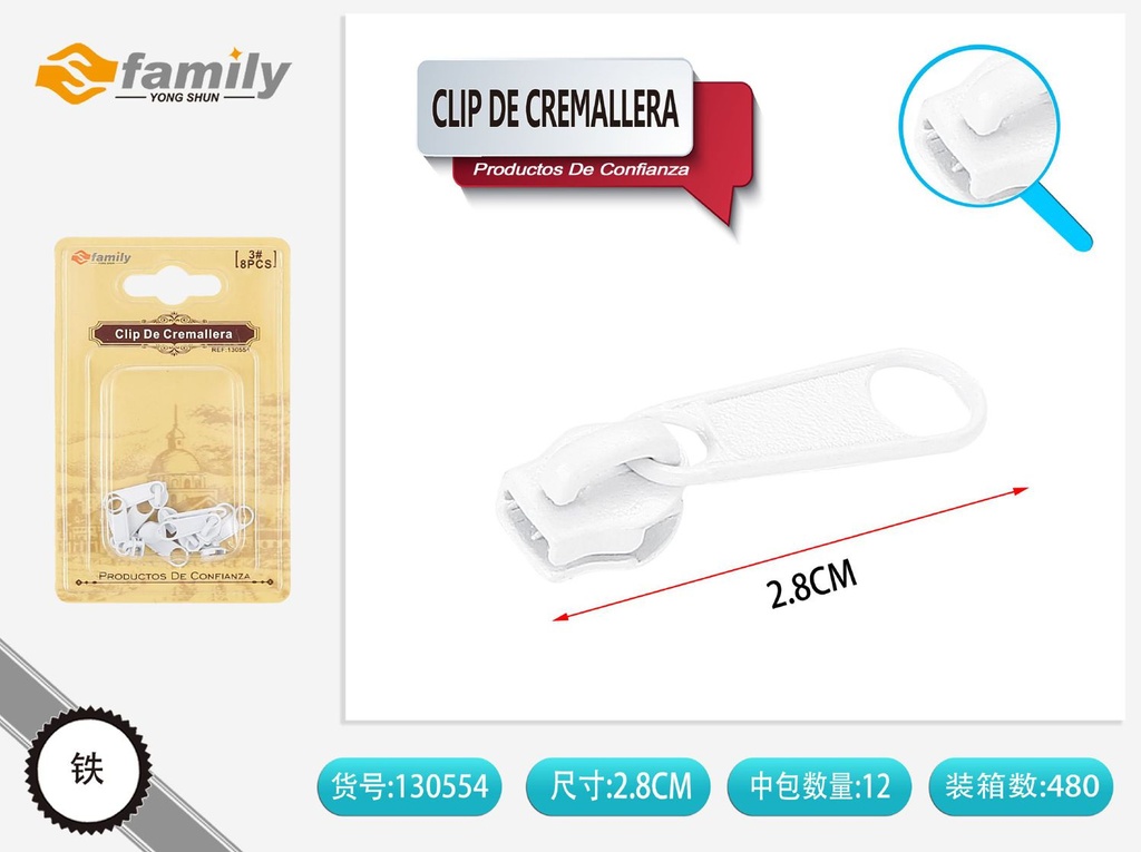 Clip de cremallera blanco número 5 - Botones y accesorios de costura