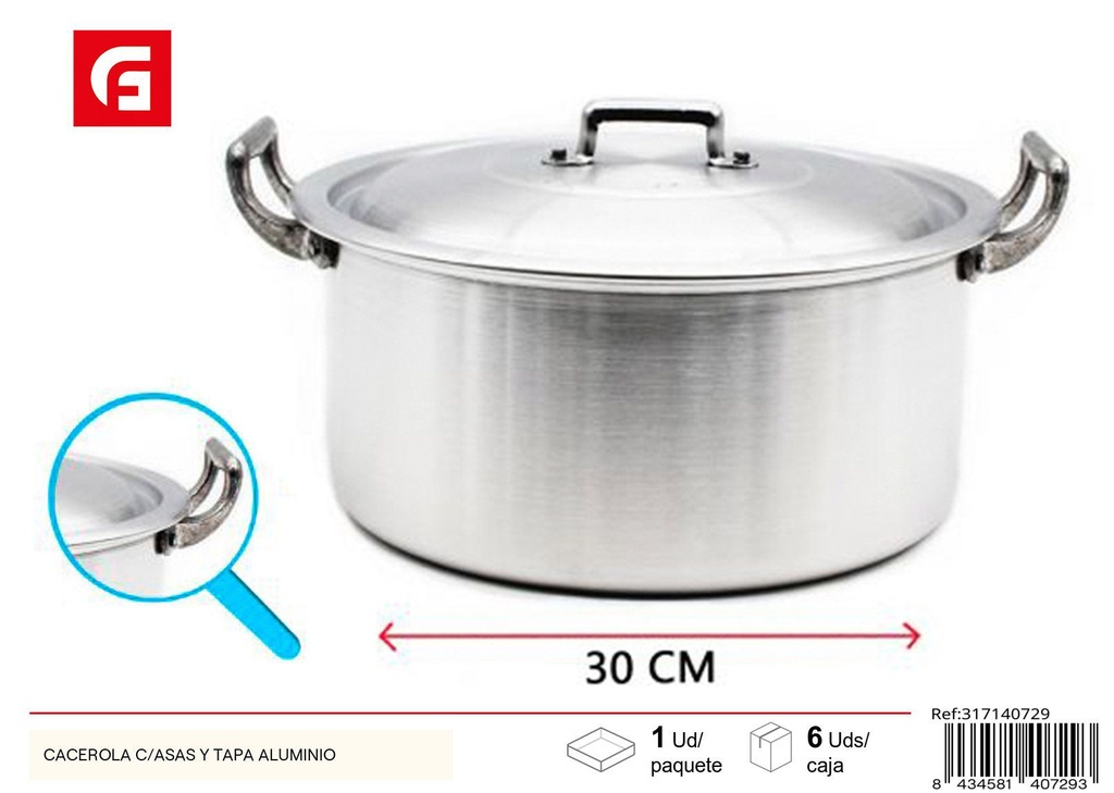 Cacerola con asas y tapa aluminio 30 cm - Utensilios de cocina
