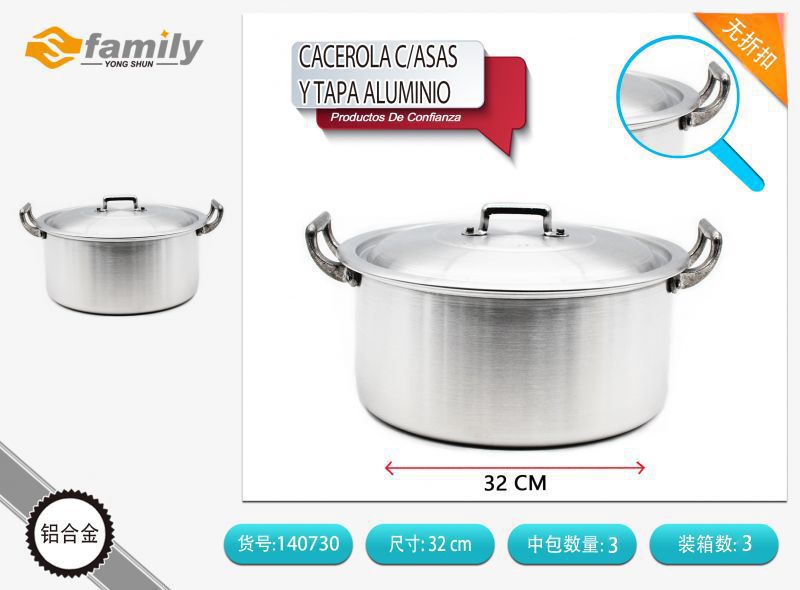  cacerola de aluminio con asas y tapa 32 cm - Utensilios de cocina, cacerolas