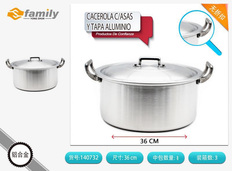 Cacerola de aluminio 36cm con tapa - Utensilios de cocina