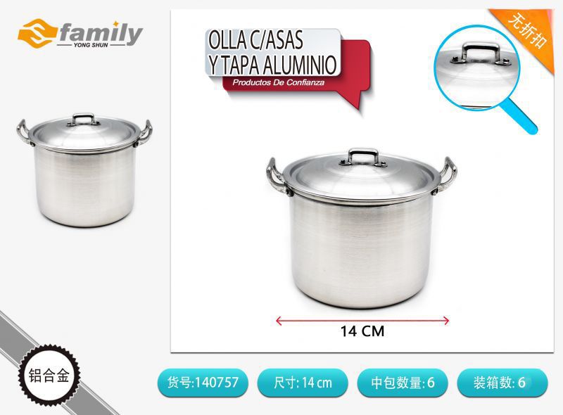 Cacerola alta de 14 cm con asas y tapa de aluminio - Utensilios de cocina