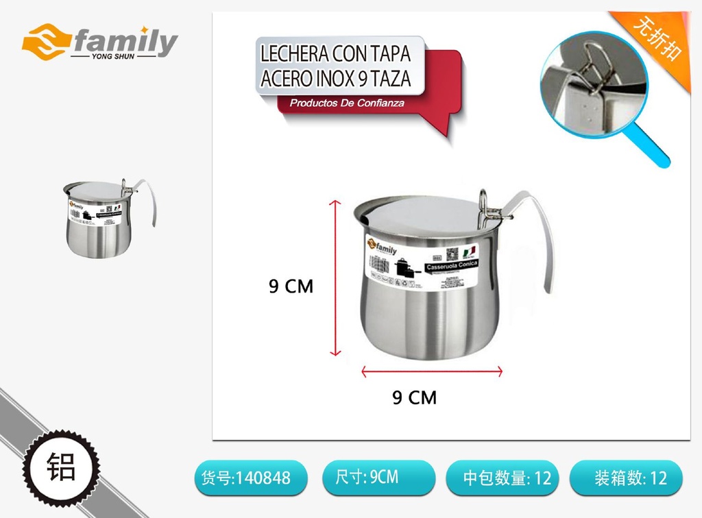 Lechera de acero inox 9 taza con tapa - Accesorios de cocina