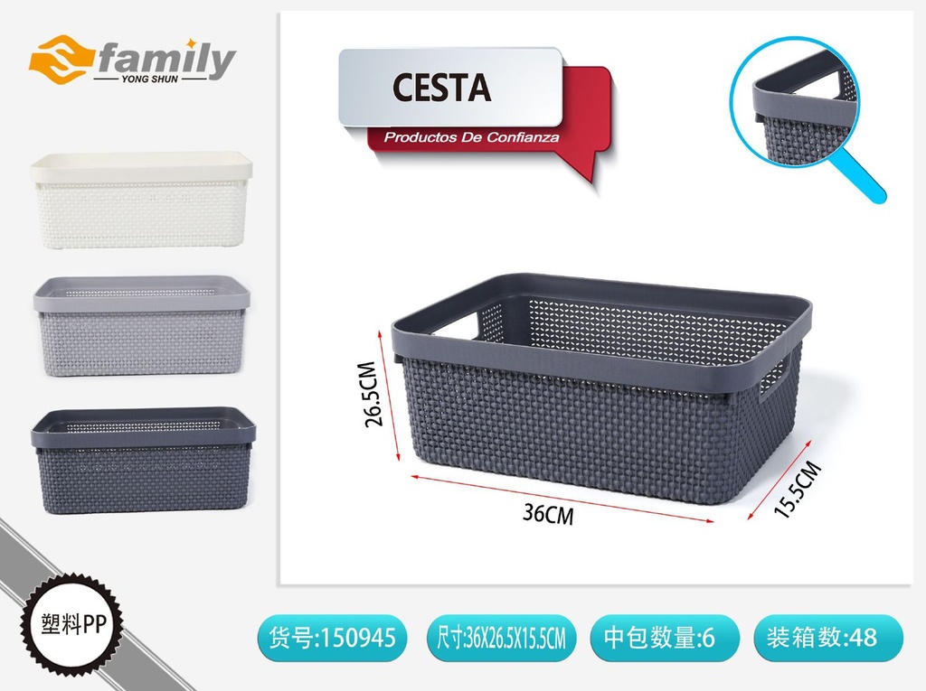 Cesta de almacenamiento 36x26.5x13.5 cm - Accesorios organizadores