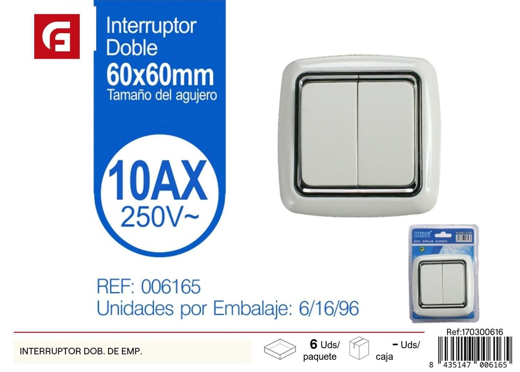 Interruptor doble de empotrar - Accesorios eléctricos