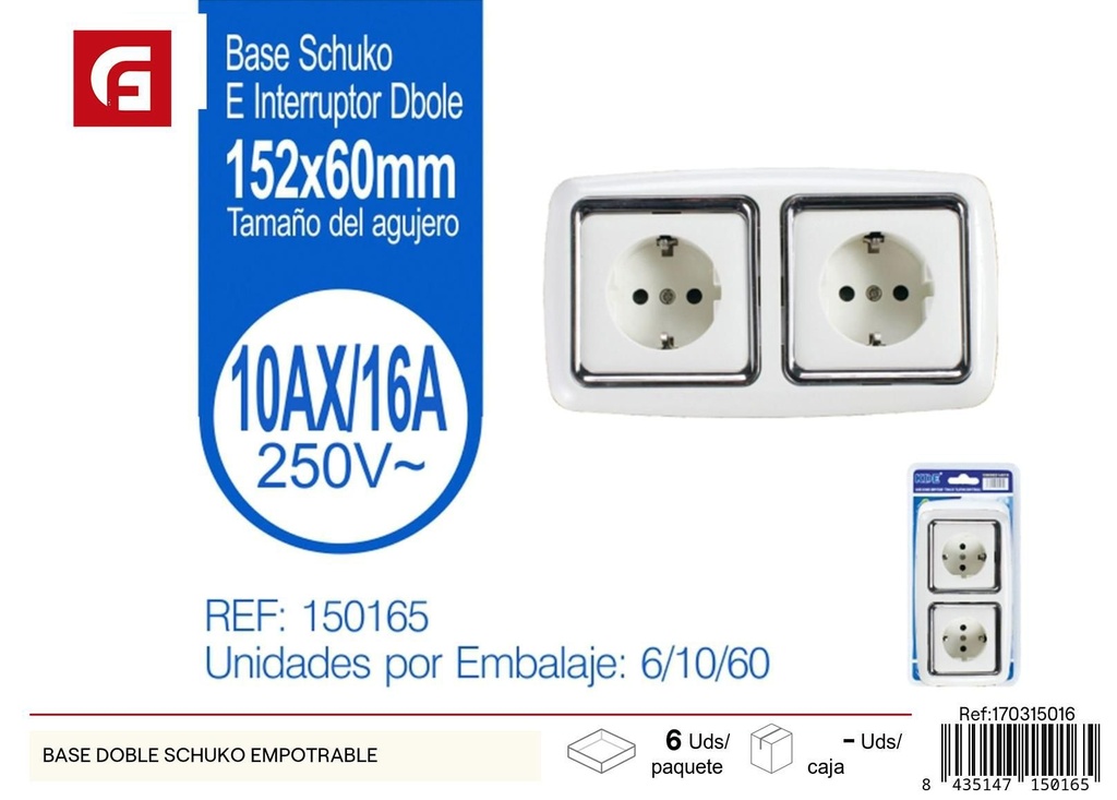 Adaptador de enchufe doble empotrable - Suministros eléctricos