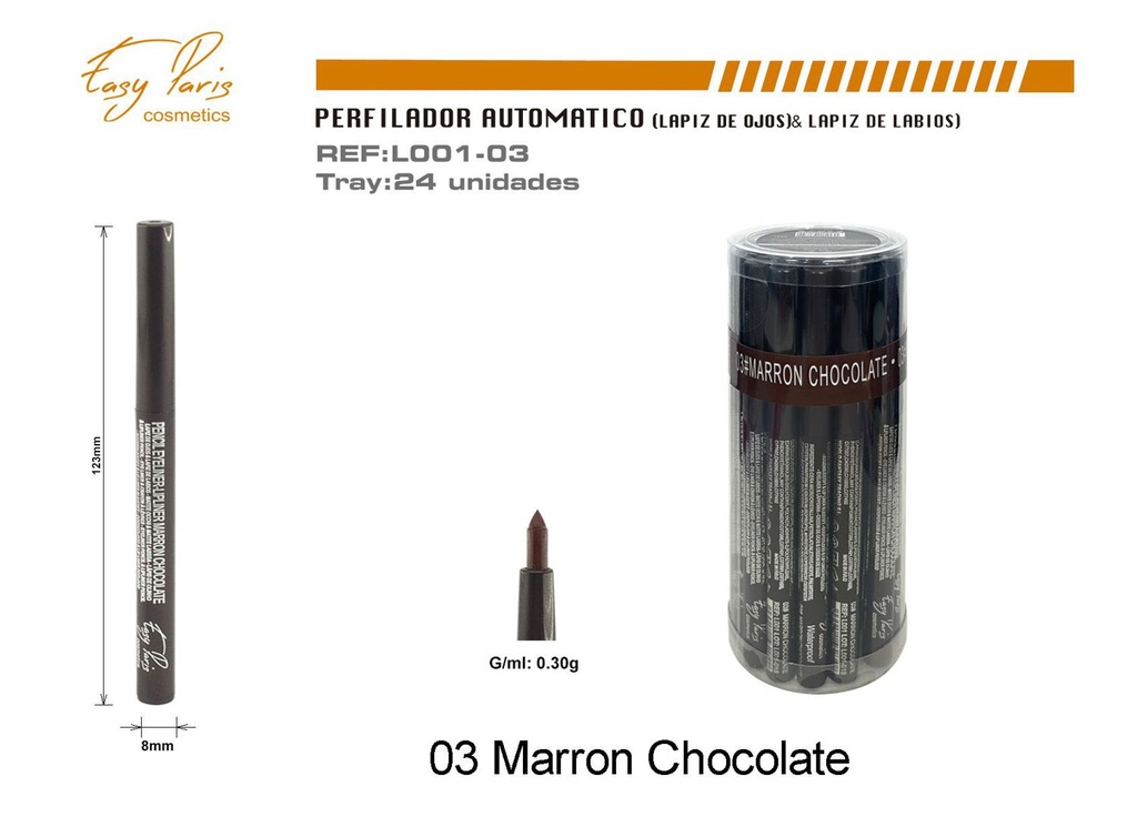 Perfilador automático marrón chocolate 24 pcs - Cosméticos