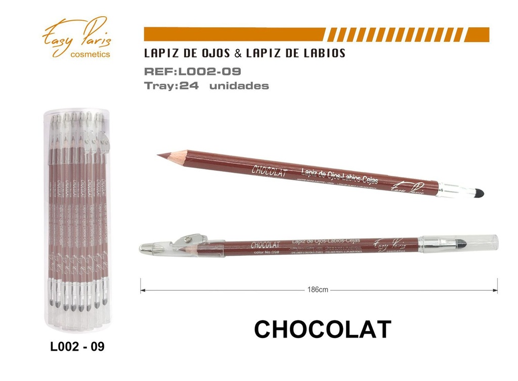 Lápiz con sacapuntas y difuminador chocolate 24/u para maquillaje