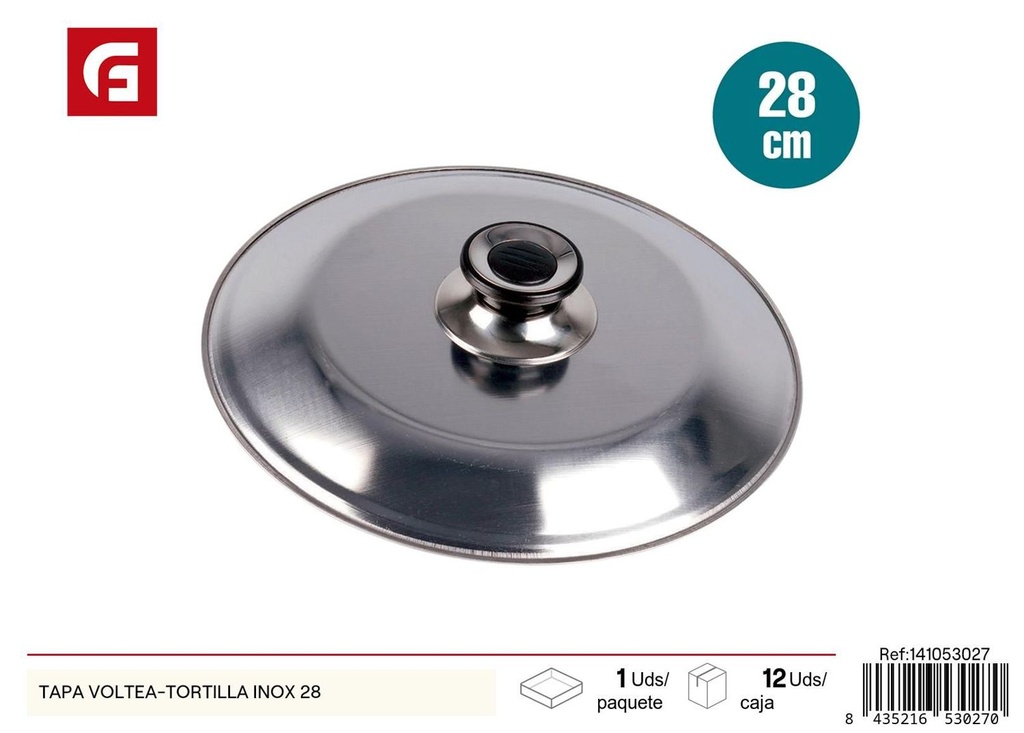 Tapa voltea-tortilla de acero inoxidable 28cm para cocina