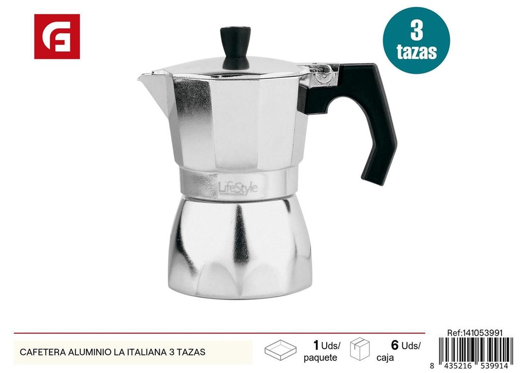 Cafetera de aluminio La Italiana 3 tazas, Utensilios de cocina