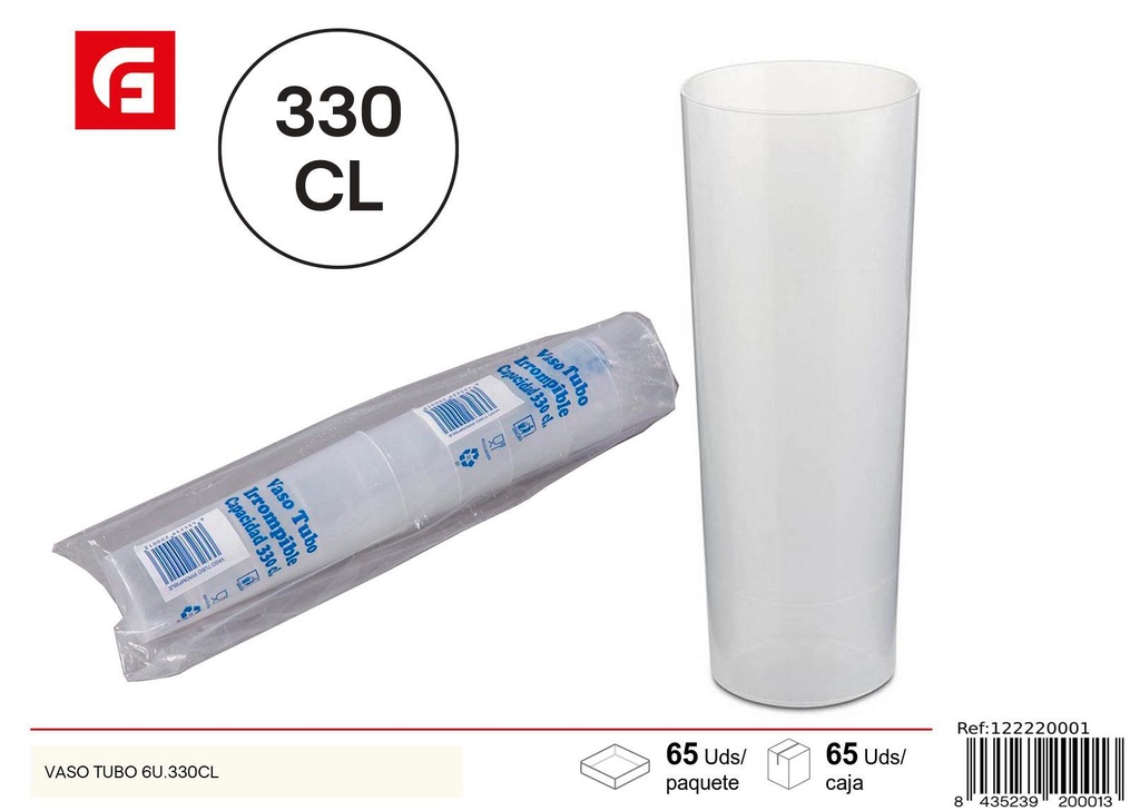 Vasos desechables tubulares 330cc (6 unidades) - Vasos de plástico