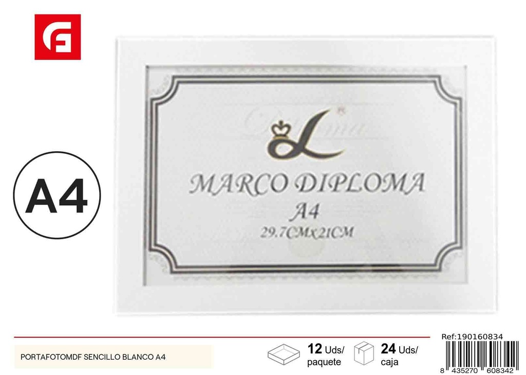 Portafoto MDF sencillo blanco A4 - Marcos de fotos para diplomas