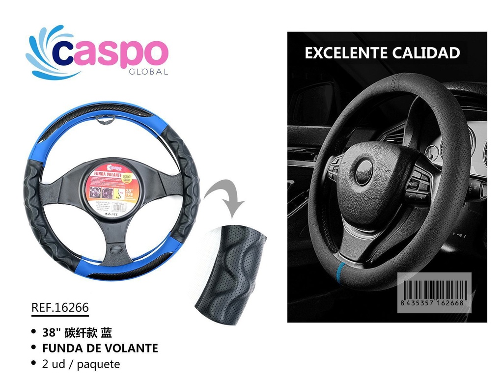 Funda de volante en carbono azul de 38" - Accesorios para coche