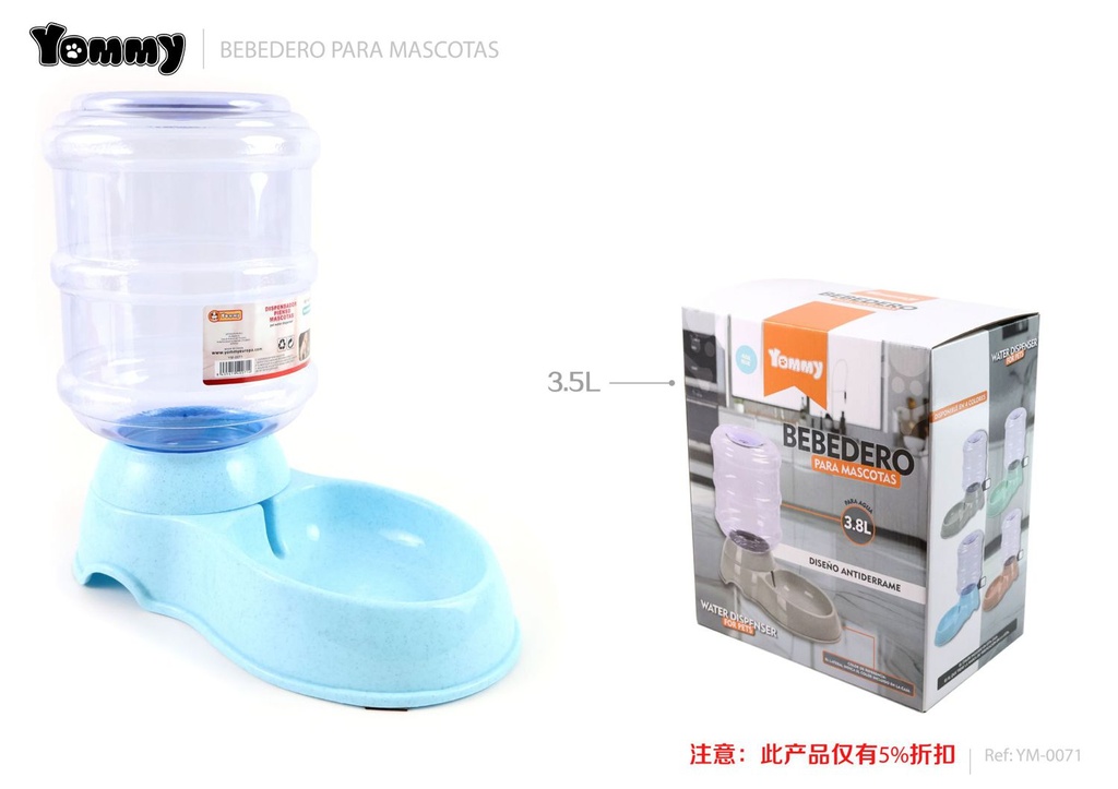 Dispensador de agua para mascotas 3.5L - Accesorios para mascotas