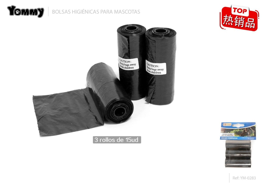 Bolsa de excrementos para mascotas negra 3 x 15 - Accesorios para mascotas