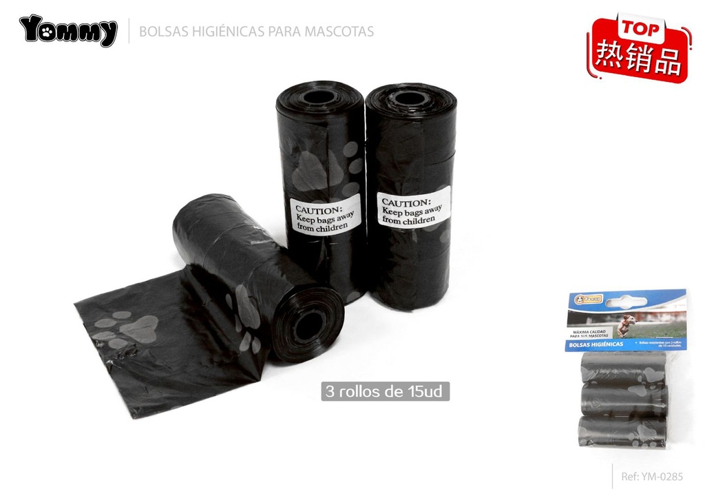 Bolsa de excrementos para perros con huella negra 3*15 - Accesorios para mascotas