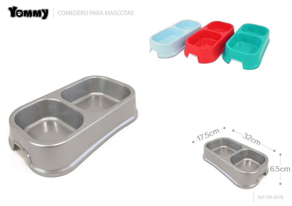 Comedero doble para perros de plástico grande 32x17.5x6.5cm - Accesorios para mascotas