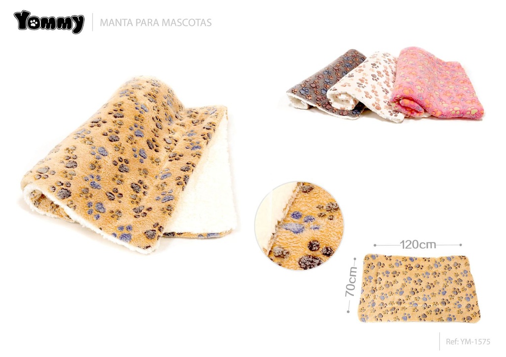 Manta para mascotas 70x120cm de franela con diseño de huellas