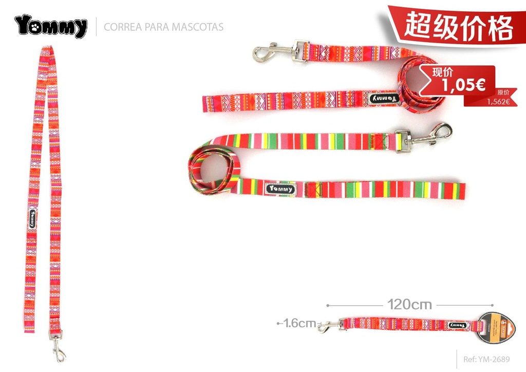 Correa para mascotas diseño arco iris 1.6x120cm para perros