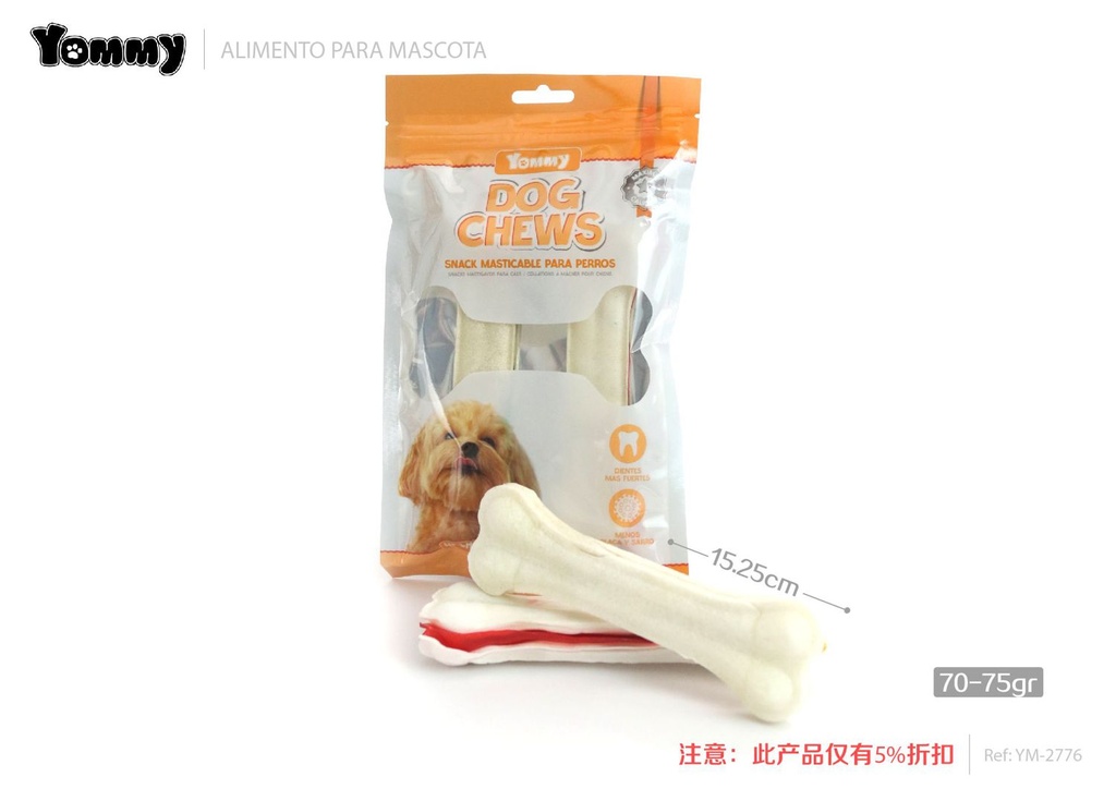 Hueso para masticar de perro 15.25cm 70-75g 2 piezas para mascotas