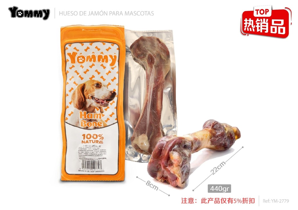 Hueso de jamón para perros 22x8cm 440g para mascotas
