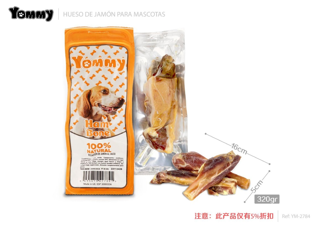 Puntas de brocheta de jamón 16*5 cm 320gr - Snack para perros