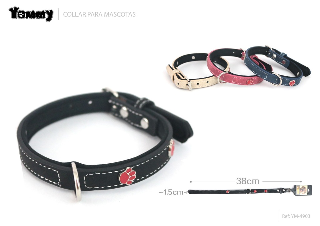 Collar PU con huellas rojas 1.5*38 cm - Collares para mascotas de PU