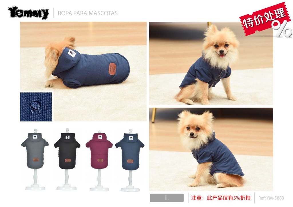 Anorak con capucha para mascotas talla L