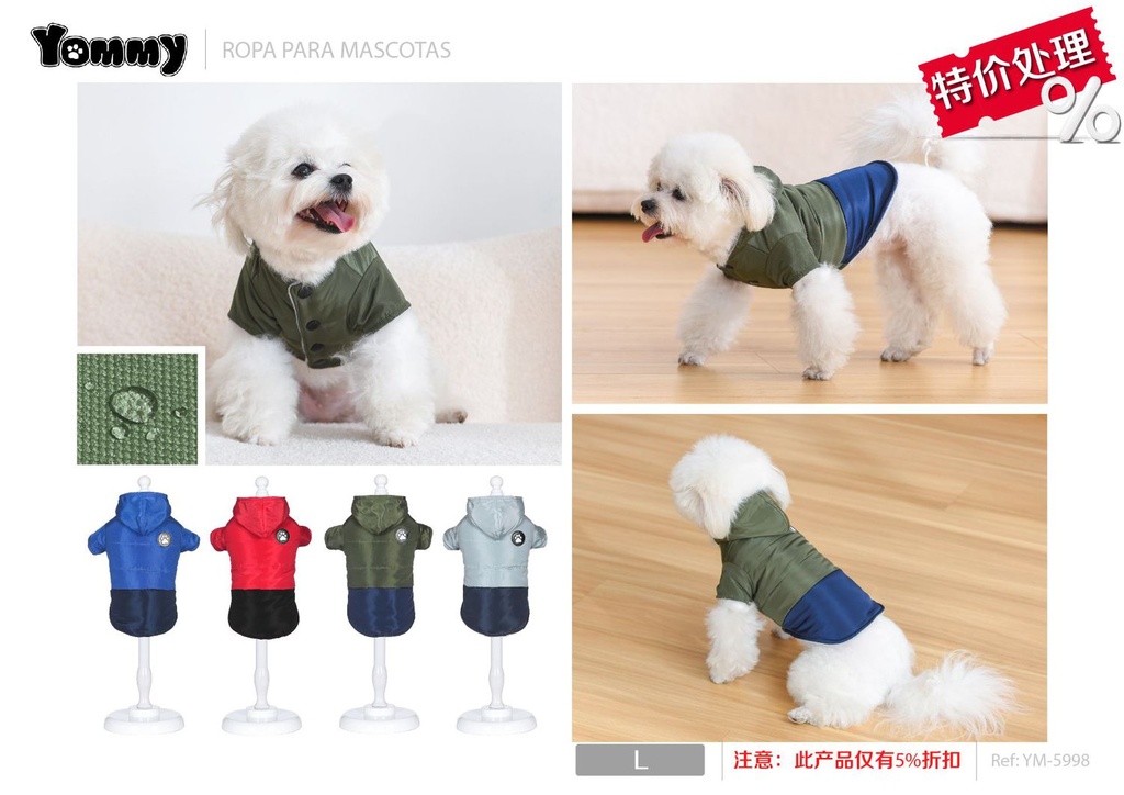Ropa anorak capucha L - Ropa para mascotas