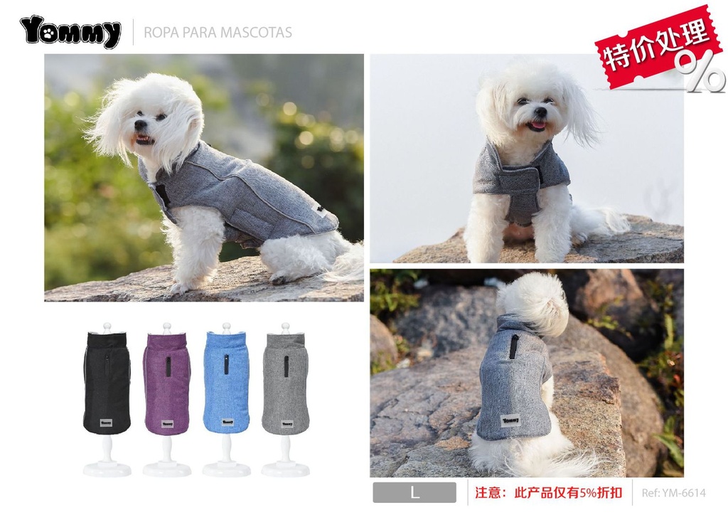 Ropa anorak para perros - Chaqueta de algodón con cierre trasero L