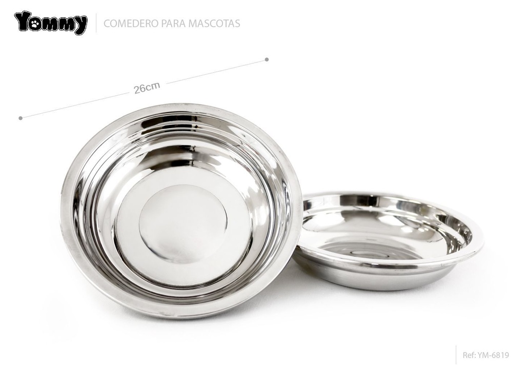 Tazón de acero inoxidable para mascotas de 26 cm
