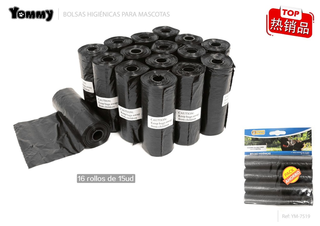 Bolsitas higiénicas negras para mascotas 16x15 - Accesorios para mascotas