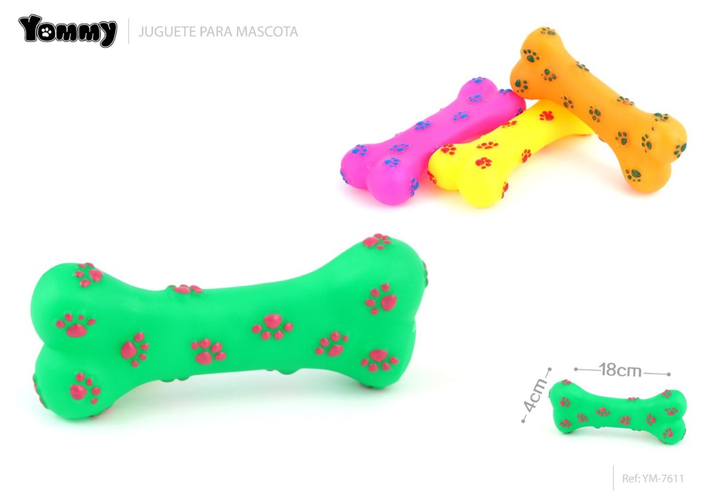 Juguete de hueso con huellas 18x8x4 cm - Juguete de goma para mascotas
