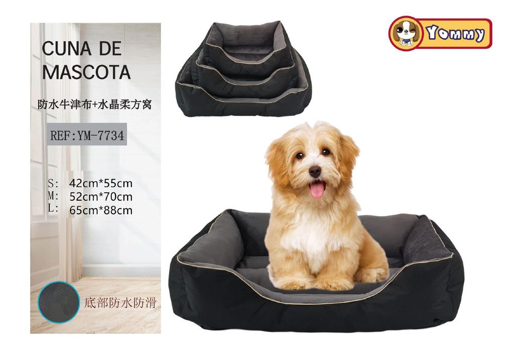 Cuna para mascotas de tela Oxford 3 piezas negra - Cama para mascotas 