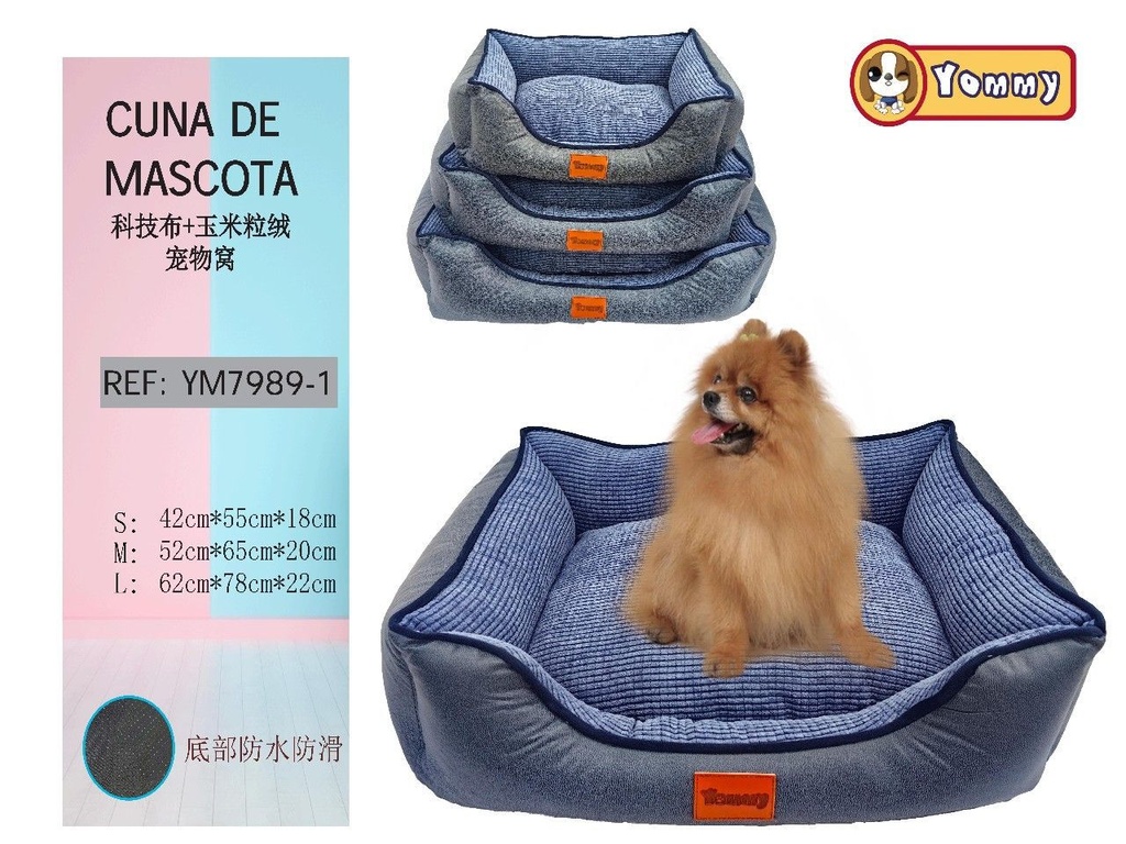 Cuna de perro en tela de tecnología y pelaje de maíz azul - Cama para mascotas 