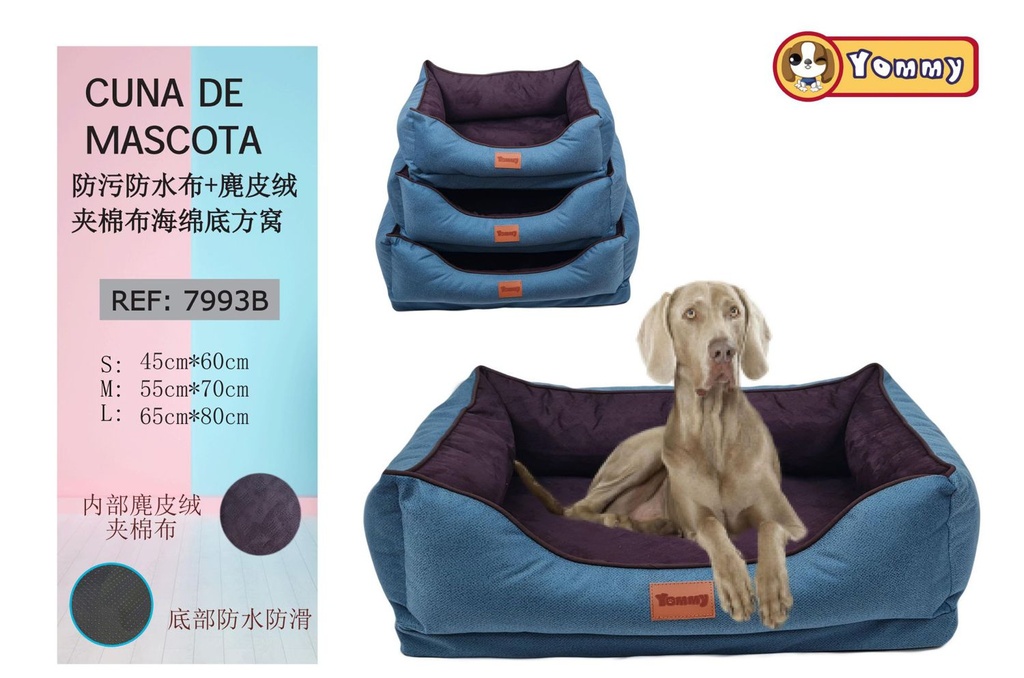 Cuna de perro anti mancha 3 piezas azul y morado - Accesorios para mascotas y confort canino