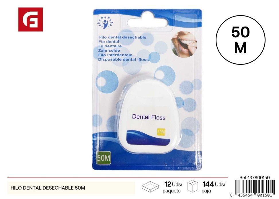 Hilo dental desechable 50m para higiene bucal