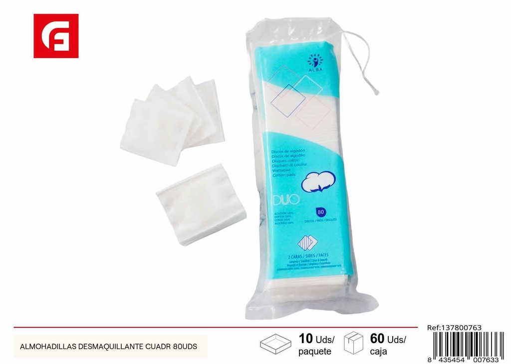 Almohadillas desmaquillantes cuadr 80UDS - Cosméticos