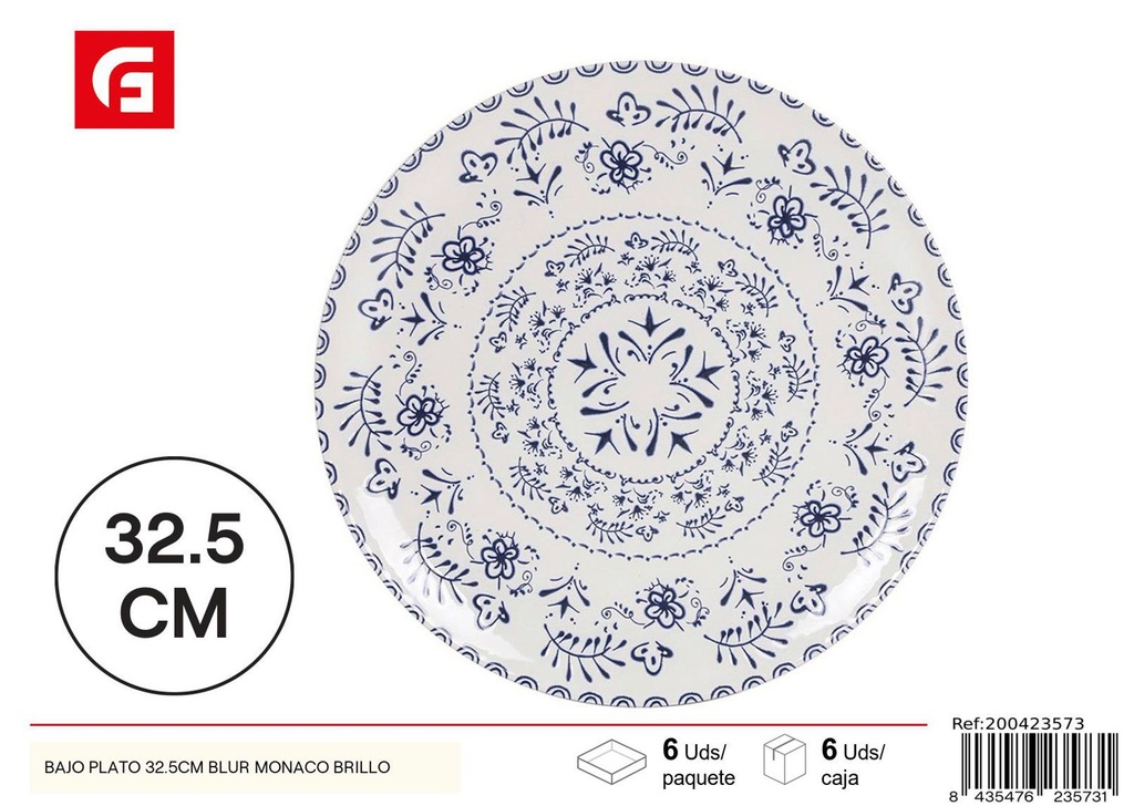 Bajo plato 32.5cm azul Monaco brillo - Decoración de mesa