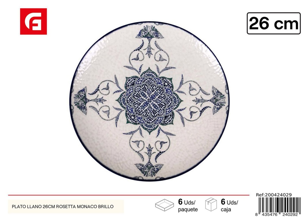 Plato llano Rosetta Monaco brillo 26 cm - Vajilla decorativa
