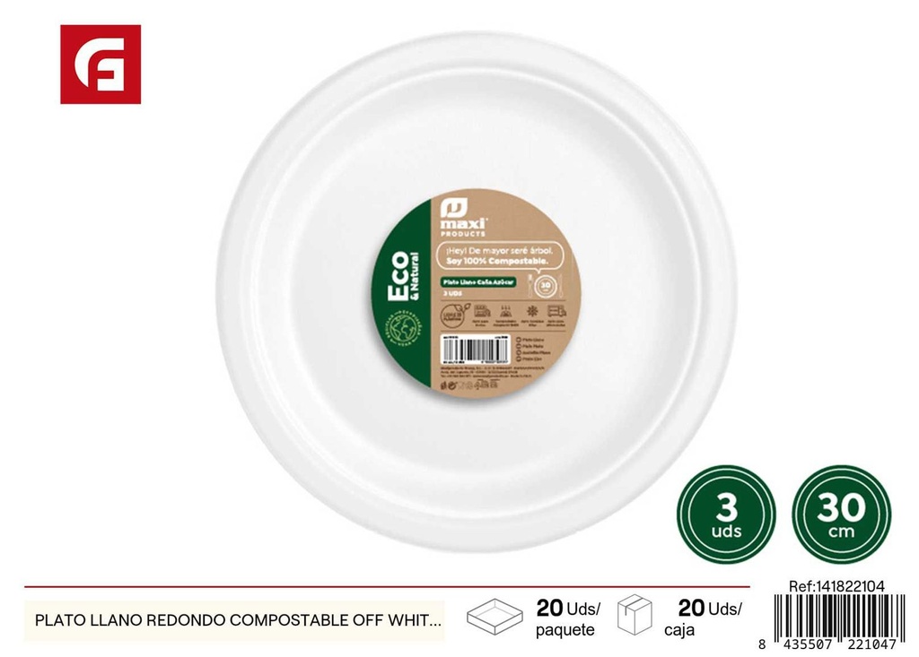Plato llano desechable 30 cm - Utensilios desechables